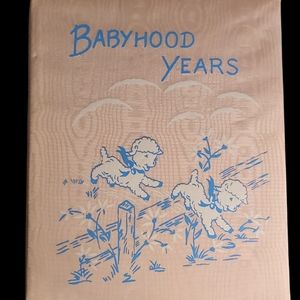 Vintage Baby Book, Babyhood Years Journal, Pink Satin Cover, Lambs, 1960's